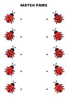 Match pairs of cute ladybugs with dots. Logical and math game for kids. vector