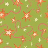 Bright ornament of stars shapes. Abstract vector seamless pattern. Design for print, wrapping paper, textile, wallpapers, background, decoration.