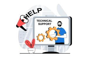 Technical support concept with people scene in flat design for web. Man works as technician specialist at call center, helps clients. Vector illustration for social media banner, marketing material.