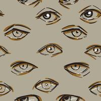 Human eyes abstract vector seamless pattern. Ornament of eyes sketches. Hand drawn design in retro style.