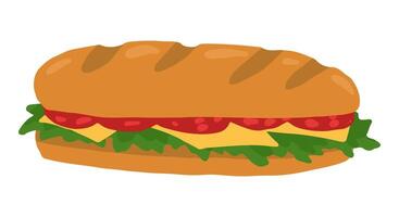 Tasty sandwich. Hand drawn vector illustration in flat style. Single fast food doodle. Cartoon clipart isolated on white background.
