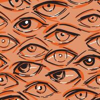 Human eyes abstract vector seamless pattern. Ornament of eyes sketches. Hand drawn design in retro style.