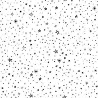 Minimalistic vector background. Creative doodle. Abstract stars and dots. Black graphic seamless pattern isolated on white. Universal print for the design of textiles, paper, cards, wallpaper.