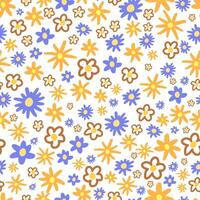 Cute flower doodles hand drawn vector seamless pattern. Colorful background in vintage style. Universal simple design for print, wallpaper, wrapping paper, card, textile, fabric, decoration.