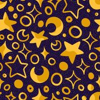 resumen mano dibujado vector sin costura modelo. brillante vistoso ornamento de linda estrellas, lunas, aleatorio formas universal diseño para imprimir, envoltura, tela, textil, fondos de pantalla, fondo, decoración, tarjetas