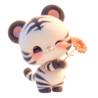 ai généré mignonne bébé tigre dessin animé personnage, 3d le rendu png