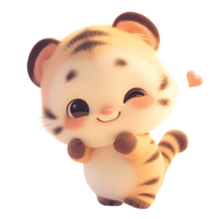 AI generated Cute Baby Tiger Cartoon Character, 3D Rendering png