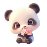 ai généré mignonne bébé Panda dessin animé personnage 3d le rendu png