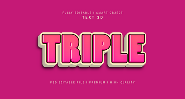 Triple 3D Text Style Effect Mockup Template psd