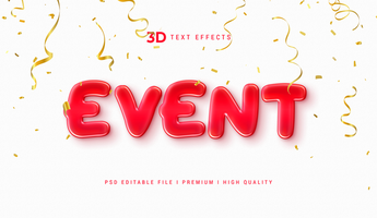Event 3d Text Style Effect Mockup Template with Confetti psd