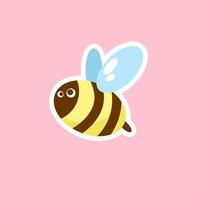 Cute cartoon bee isolated on a pink background. Vector illustration.