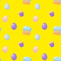 Happy easter seamless pattern with eggs and cake vector