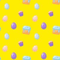 Happy easter seamless pattern with eggs and cake vector