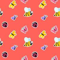 Seamless pattern with bee, butterfly and ladybug vector