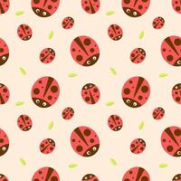 Seamless pattern with ladybug and leafs vector