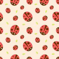 Seamless pattern with ladybug and leafs vector