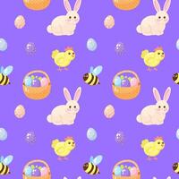 Easter seamless pattern with bunny, bee and eggs vector
