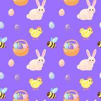 Easter seamless pattern with bunny, bee and eggs vector