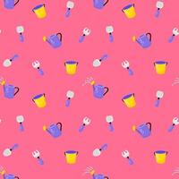 Gardening tools flat seamless pattern vector