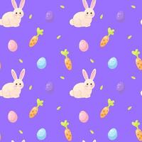 Happy easter seamless pattern with bunny, eggs and carrot vector