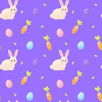 Happy easter seamless pattern with bunny, eggs and carrot vector