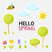 Hello spring cute element set vector