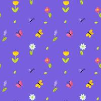 Seamless pattern with flowers and butterfly vector