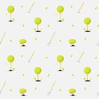 Seamless pattern with green trees and garden tools on gray background vector