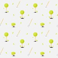 Seamless pattern with green trees and garden tools on gray background vector