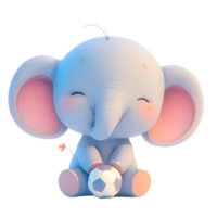 ai generado linda elefante 3d dibujos animados personaje participación un pelota png