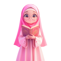 ai generato carino islamico donna cartone animato carattere, 3d rendere png