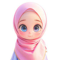 ai generado linda islámico mujer dibujos animados personaje, 3d hacer png