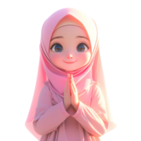 ai gegenereerd schattig Islamitisch vrouw tekenfilm karakter, 3d geven png