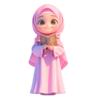 ai generato carino islamico donna cartone animato carattere, 3d rendere png
