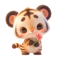 ai gegenereerd schattig baby tijger tekenfilm karakter, 3d renderen png