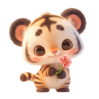 ai généré mignonne bébé tigre dessin animé personnage, 3d le rendu png