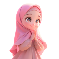 ai gerado fofa islâmico mulher desenho animado personagem, 3d render png