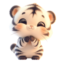AI generated Cute Baby Tiger Cartoon Character, 3D Rendering png