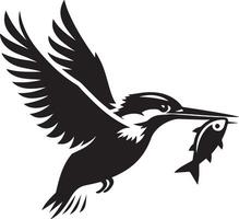 Kingfisher bird vector art icon, clipart, symbol, black color silhouette, white background
