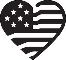 minimal heart shape with us flag vector logo icon, flat symbol, black color silhouette 5