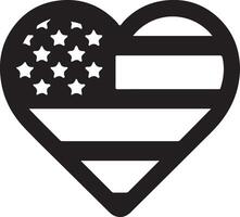 minimal heart shape with us flag vector logo icon, flat symbol, black color silhouette 10