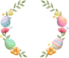 Pâques couronne avec fleurs et des œufs pour salutation carte png