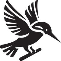 Kingfisher bird vector art icon, clipart, symbol, black color silhouette, white background 34