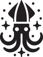 minimal Squid vector icon, flat symbol, black color silhouette, white background