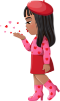 Little Girl Side View Blowing Hearts flat paper png