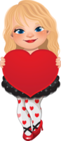 Cute Girl holding Red Heart Cartoon Character png