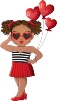 fofa meninas vestindo coração óculos segurando coração balão desenho animado personagem png