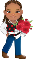 Cute Boy holding Bouquet of roses cartoon character png