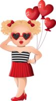 fofa meninas vestindo coração óculos segurando coração balão desenho animado personagem png