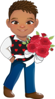 schattig jongen Holding boeket van rozen tekenfilm karakter png